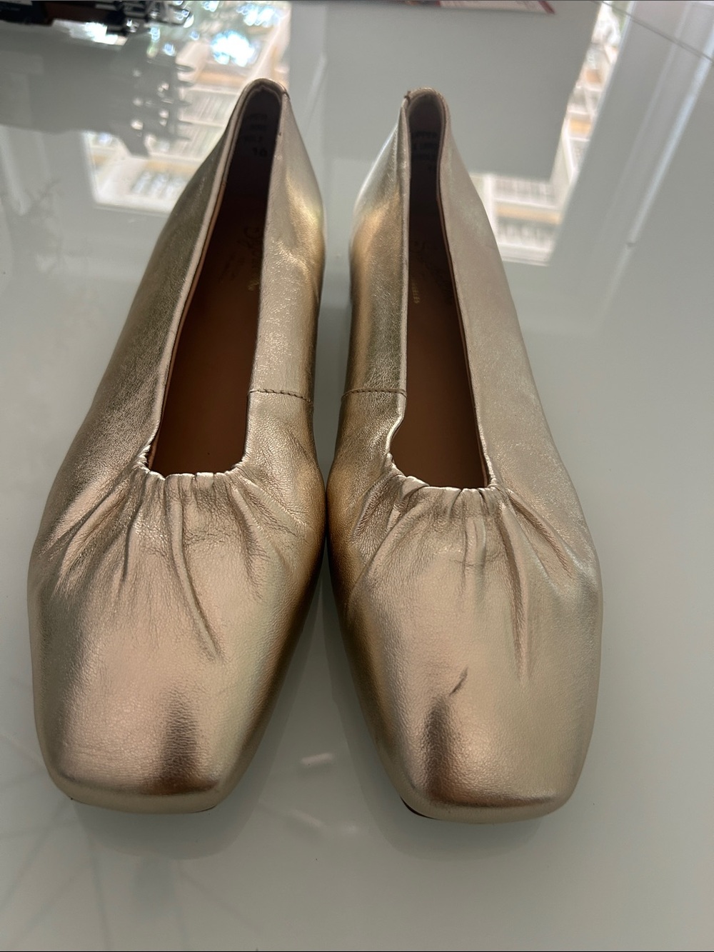 Seychelles Gold Metallic Square-Toe Ballet Flats